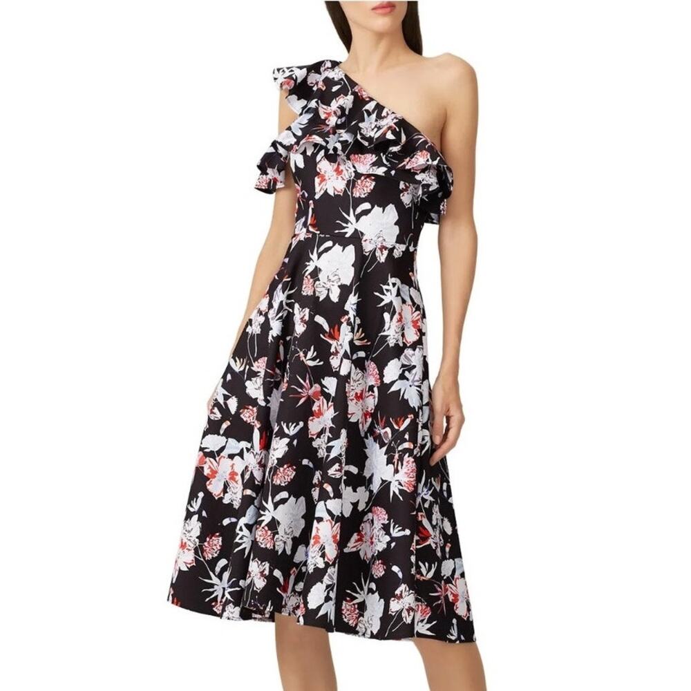 Jason Wu Floral One Shoulder Ruffle Midi Dress Size 0 Wedding Guest Romantic